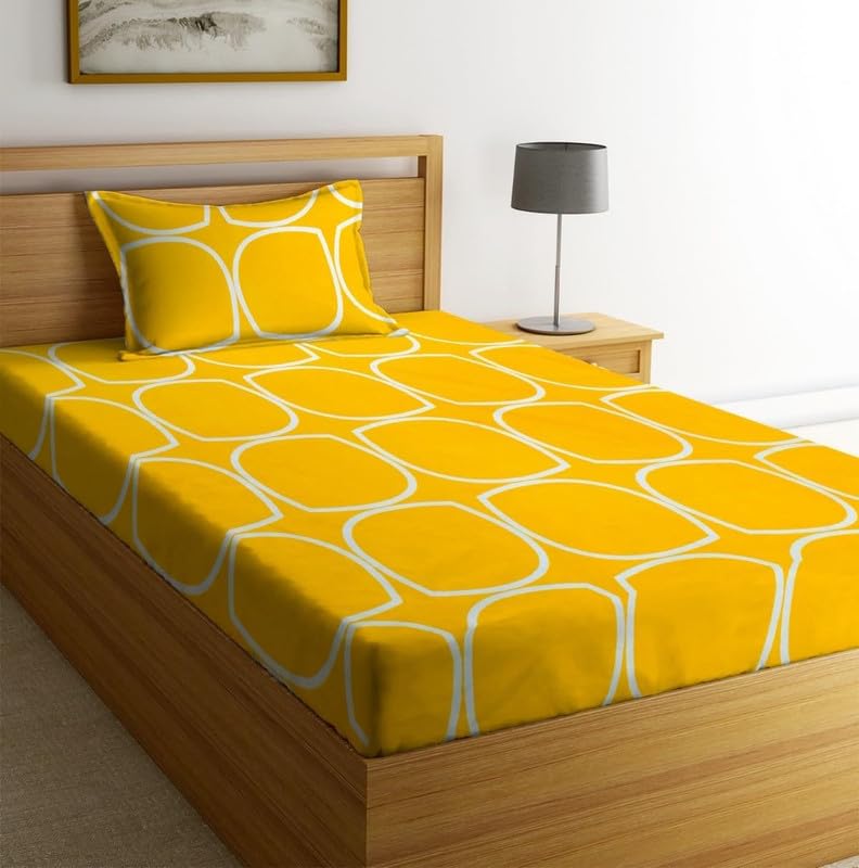 Image of la' amour 240 TC Cotton Fitted Single Bedsheet with 1 Pillow Cover | Elastic Bed Sheet | Soft Breathable Skin-Friendly Fabric | All Season Comfort | 36 x 72 + 6 Inches Vintage Garden