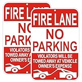 Fire Lane No Parking Sign, 12 x 18 Inches, Reflective, Weather-Resistant, Pack of 2