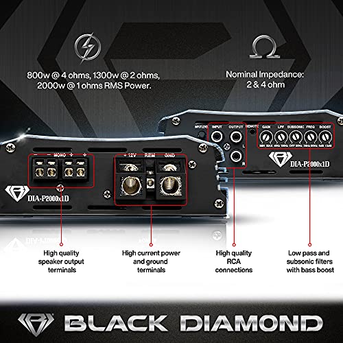 Image of Black Diamond DIA-P2000x1D Car Audio Amplifier Class D 1-Channel Monoblock Amp 2000 Watts Rms Remote Level Control Included (Renewed)