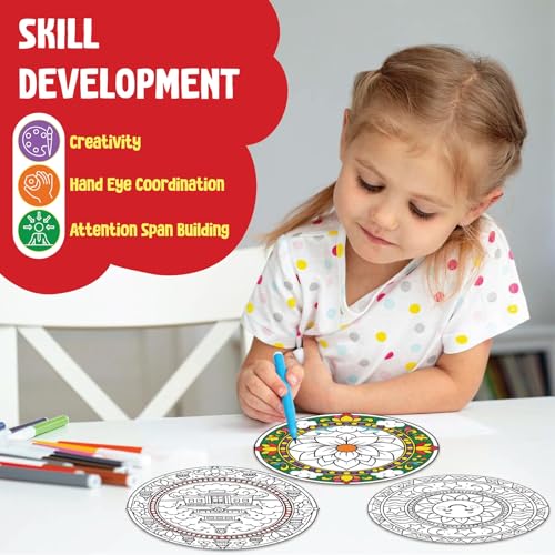 Image of SparkLPlay DIY Mandala Art Kit for Kids - Tibetan Mandala. Coloring Set with - 6 Magnetic Cutouts,12 Color Pens & Booklet. Creative Art & Craft. Mess Free. Gifts for Kids.
