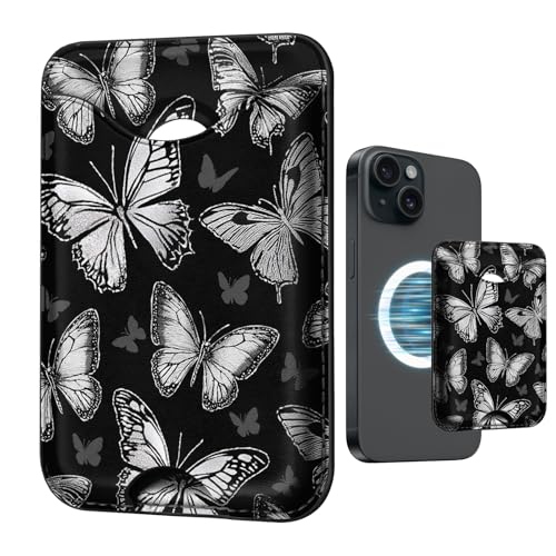 Image of Cute Butterfly Magnetic Wallet for Magsafe Compatible with iPhone 17 /16 /15 /14 /13 /12 Series Pro Max Plus (Black Magnet Card Holder for Women) (Fit 3 Cards Lether Phone Mag Safe Wallets)