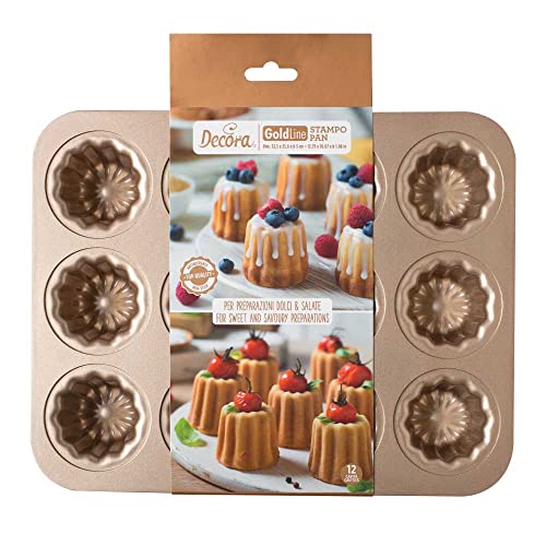 Decora, 0070104 Moule Gold Line pour Mini-gâteaux, 12 cavités Ø 5,5 x 4,5 cm, Idéal pour préparer de délicieux Mini-gâteaux, en métal antiadhésif 32,5...