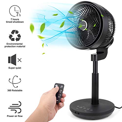 GOODNEW Air Circulator Fan, Environmental Pedestal Fan with 3 Modes, 4 Variable Speed Control, 3D Oscillating Movement, 7h Timer (Big Black)