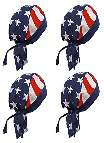 Buy Caps and Hats Doo Rag Set of 4 American Flag Chef Cook Food Service Skull Cap Head Wrap