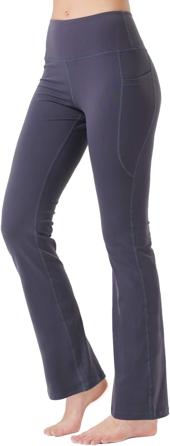 Zeronic Women's High Waist Bootcut Yoga Pants with Pockets Tummy Control Workout Running Pants Long Bootleg Flare Pants - Image 2