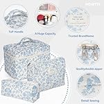 Makeup Bag,Quilted Cosmetic Bag,Large Floral Make Up Bag for Women,Cotton Makeup Bag Set,Flower Travel Toiletry Bag - Image 3