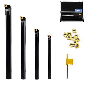 OSCARBIDE Indexable Boring Bar Set 1/2"x7",5/8"x8",3/4"x10",1"x12",4pcs | CCMT09T304/CCMT32.51 Inserts | 7"-12" Lengths | Rigid Steel Construction | For Internal Boring | Smooth Finish & Precision