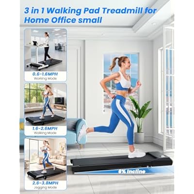 MJWW Walking pad, 6% Manual Incline Under Desk Treadmills, 300 LBS Walking pad treamill, 3 in 1 Treadmills for Home & Office, Portable treamill with LED Display