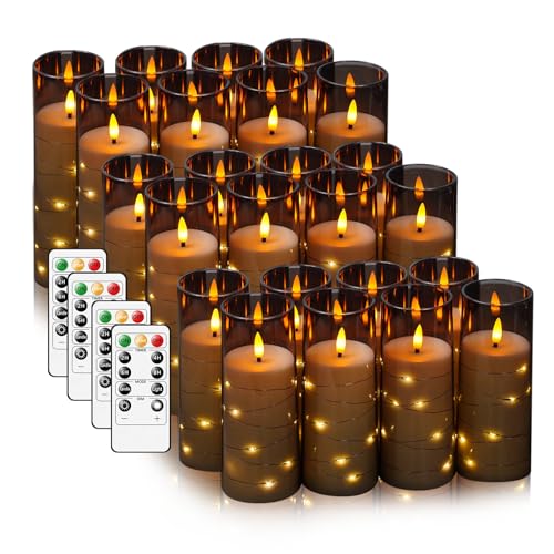 Image of Flameless LED Candles with Timer 24 Pc Flickering Flameless Candles for Romantic Ambiance and Home Decoration Stable Acrylic Shell,with Embedded Star String,Battery Operated Candles(Grey)