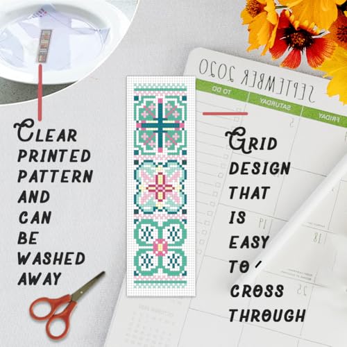 Image of BEUNITONE Cross Stitch Bookmark Kits 6 Pcs Variegated Flowers DIY Bookmarks Cross Stitch Set for Adults Beginners Hand Embroidery Set Traditional Decorative Patterns Craft Kits for Gifts 8''x2.4''