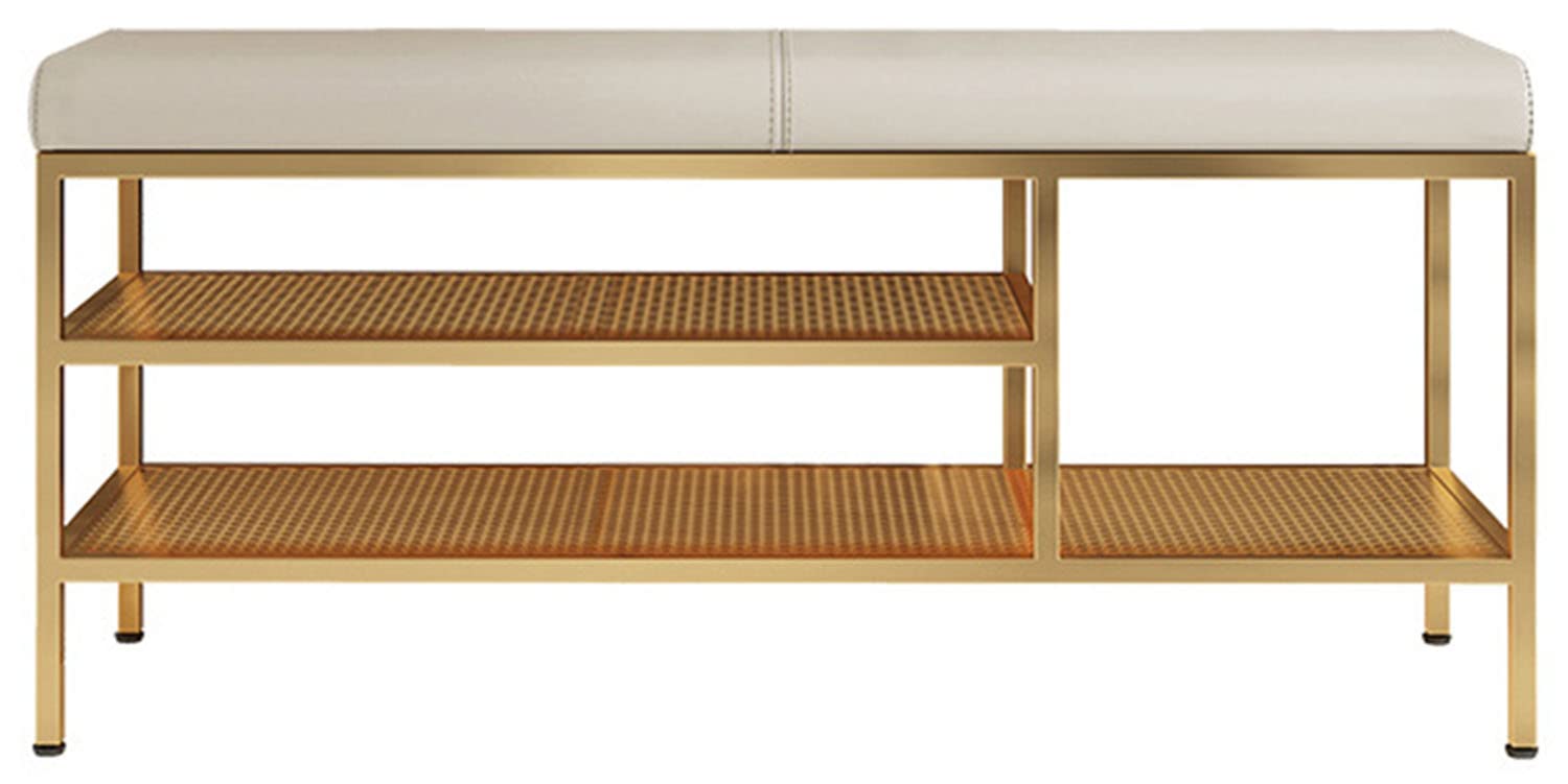 MSHGSKU Stylish Hallway Bench with Padded Seat Cushion 2 Tier Free Standing Shoe Rack Versatile Shoe Storage Stool for Living Room Bedroom and Entryway nization