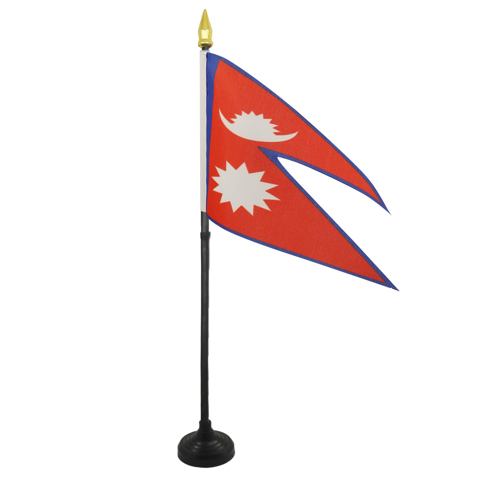 AZ FLAG - Nepal Table Flag 4'' x 6'' - Nepalese Mini Desk Flag 100% Polyester 15 x 10 cm - Office Mini Banner with 10'' Pole - Golden Spear