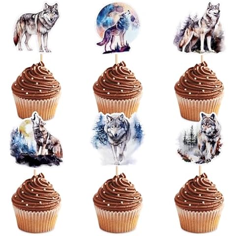 Cyodoos 24pcs Wolf Cupcake Topper Wolf Cake Decorations Wolf Party Decorations Birthday Wedding Party Decoration Cover