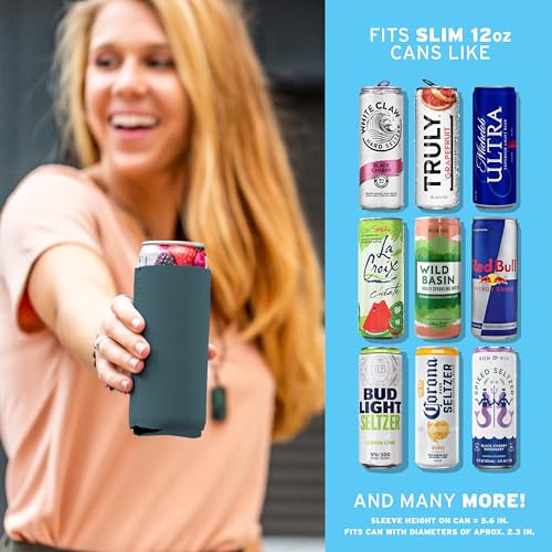 Image of Slim Can Cooler Sleeves (14-Pack) Soft Insulated Slim Can Coolers for White Claw Seltzer & Slim Beer - HTV Blanks for Vinyl Projects - Skinny Can Koolies Bulk - Tall Can Koolie - Can Cozy for Slim Can