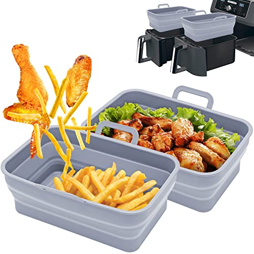 2 Stück Silikon-Topf für Ninjas Dual Air Fritteuse, Silikon-Luftfritteusen-Korb, Silikon-Luftfritteusen-Einlagen, Air-Fryer Rack Zubehör für Luftfritteuse, Ofen und Mikrowelle Cover