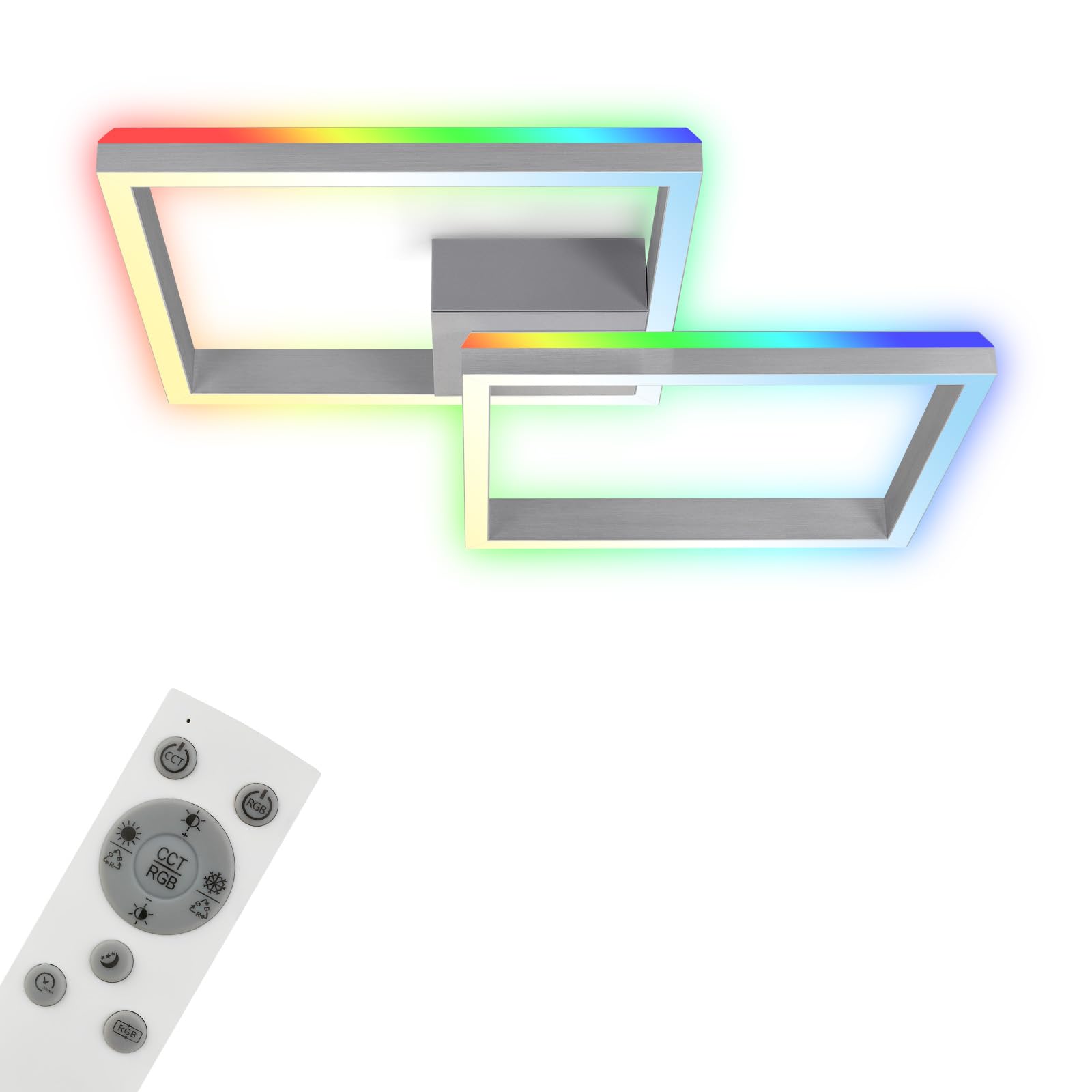 BRILONER - Lámpara de techo RGB, Lámpara de techo retroiluminada LED, regulable, temperatura de color ajustable, marco LED RGB, mando a distancia, color aluminio