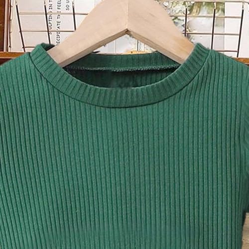 Girls' Long - Sleeve Dress for Spring and Autumn: Green Knit Top with Striped Skirt and Bow 7-13 Years3