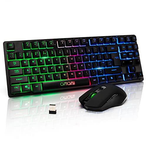CHONCHOW Wireless Gaming Keyboard and Mouse Combo, Rechargeable 87 Key RGB LED Backlit Keyboard Ergonomic Wireless Gaming Mouse, Gaming Keyboard and Mouse Wireless for PC PS4 Xbox One Laptop
