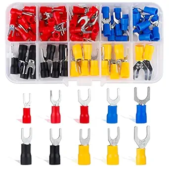 Roosea 102 Pcs Butt Connectors Crimp,Electrical Crimp Terminal Insulated Fork Crimp Connector for Automotive Lighting Electric Instruments Cables(10 Sizes)
