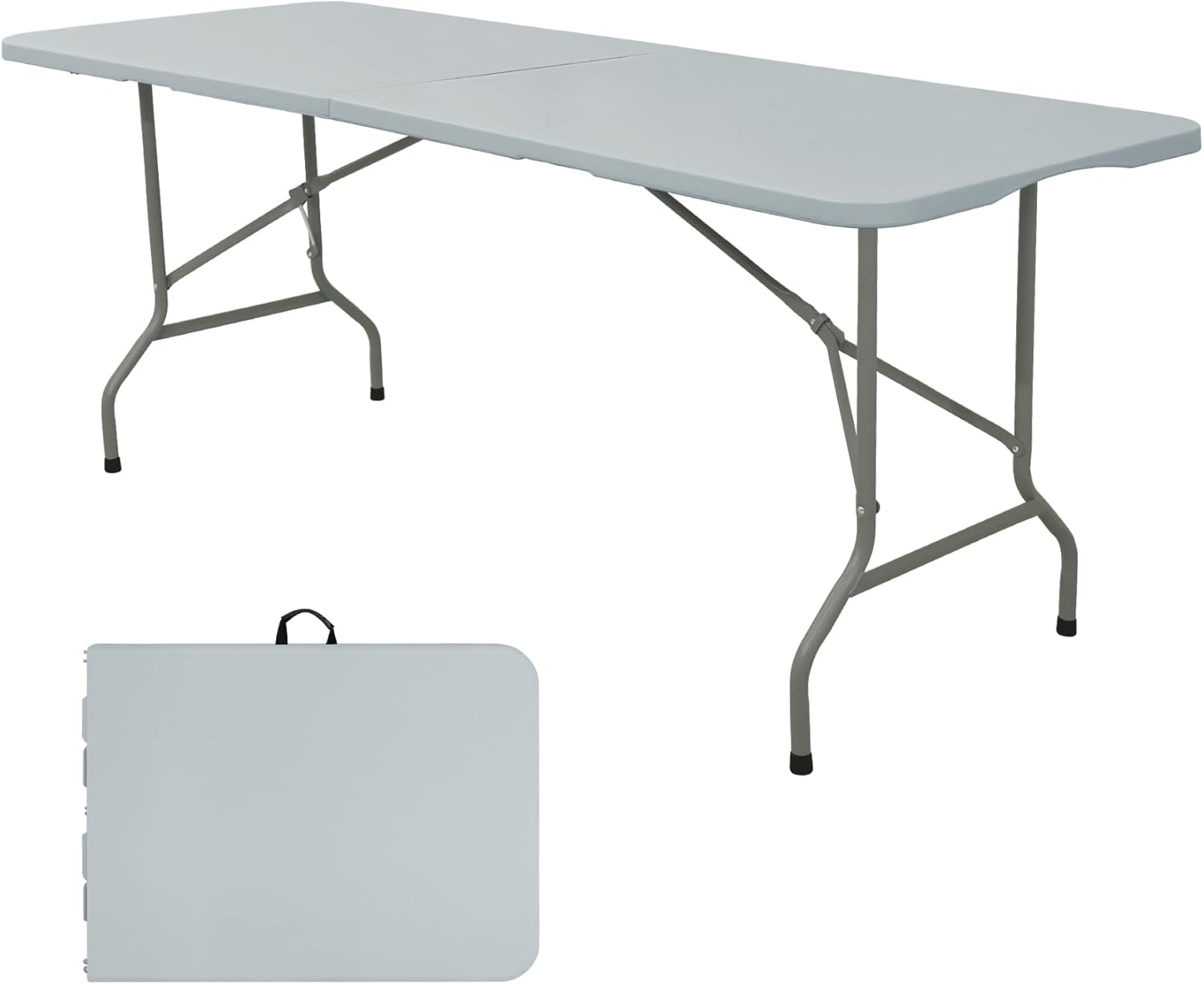 Folding Table 6 FT Camping Table Portable Plastic Rectangular Outdoor Dining Table Steel Legs Fold-in-Half with Carrying Handle for Indoor,Picnic,Party,Wedding,Events(Grey) 6 FT Grey 1