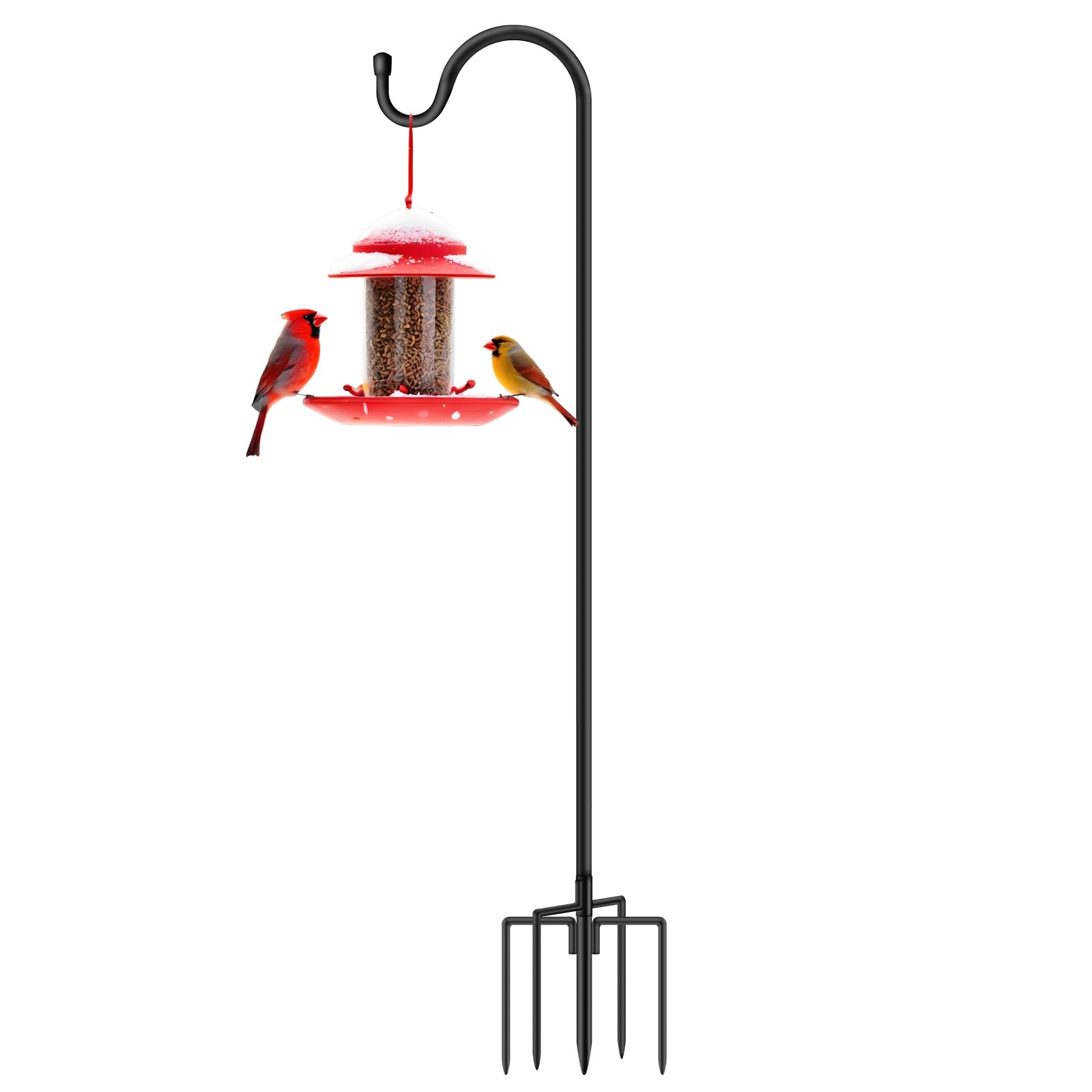 Shepherds Hooks for Outdoor 48 Inch Garden Bird Feeder Pole with 5 Prongs Base Adjustable for Hanging Flower Basket Plant Pot Solar Lantern Light Wind Chime Hanger for Wedding Decor 1 Pack-image-49