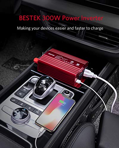 BESTEK 300Watt Pure Sine Wave Power Inverter DC 12V to AC 110V Car Plug Inverter Adapter Power Converter with 4.2A Dual USB Charging Ports and 2 AC Outlets Car Charger, ETL Listed
