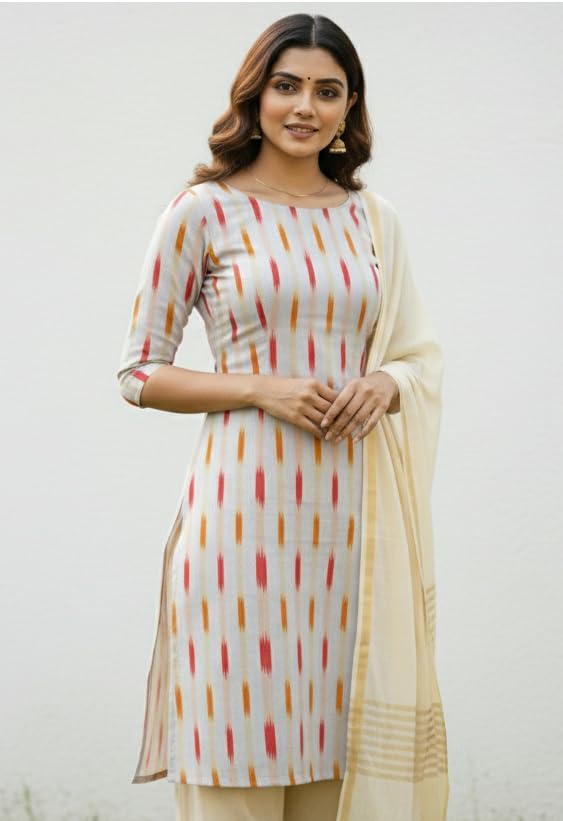 Image of Cotton Pochampally ikat unstitched blouse, Kurthi, long frock fabric material for women (1 meter, 2 meters & 3 meters)