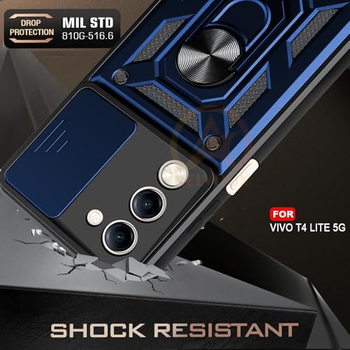 Image of Armor Bumper Back Cover Case for Vivo T4 Lite /iQOO Z10 Lite 5G | Rotating Camera Cover, Ring Holder & Kickstand | Heavy Duty & 360 Degree Protection Back Cover (Blue)