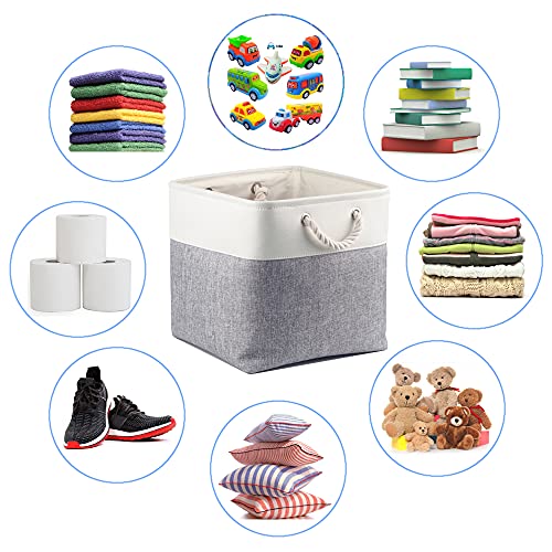Mangata Stoffen Opbergmand, Canvas Kubus Opbergdozen 33 x 33 cm voor Kasten, Planken, Kast, Grijs Wit (33x33x33 cm, 4… - Image 7