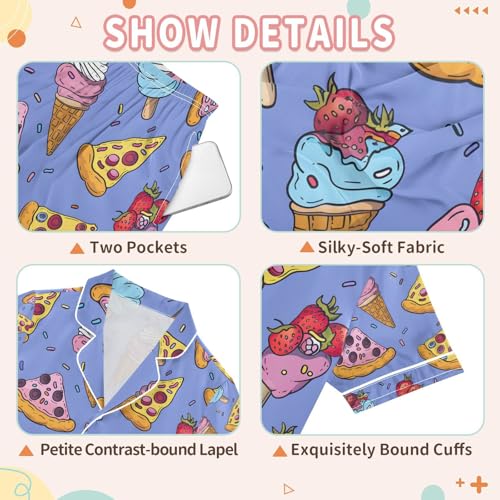 senya Ice Cream with Pizza Satin Summer Pajama Sets Silk Short Sleeve Button Down Sleepwear3