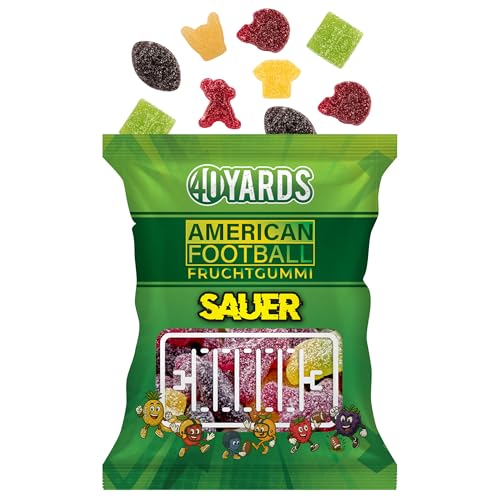 40YARDS American Football Gummibärchen SAUER – Fruchtgummi in Football-Form – 175g Tüte – Früchtemix mit 6 sauren Sorten & 10 % Fruchtsaft