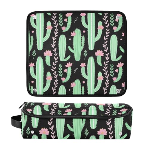 Bolso organizador 2-en-1 para plancha de pelo y rizador con almohadilla resistente al calor, para herramientas calientes, ideal para viaje, diseño portátil de cactus y suculentas miniatura 3