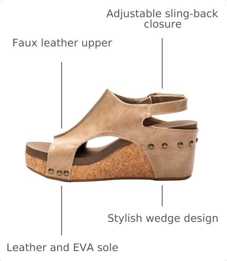 Image of Corkys Footwear Womens Carley Wedges, Featuring Corkys EVA Foam Cushioned Insoles, A 2.5 Inch Heel, Lightweight For All Day Wear, And Hook And Loop Closure