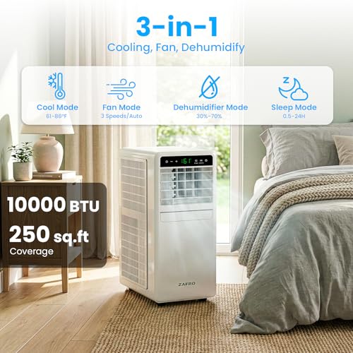 Image of ZAFRO Portable Air Conditioners, 10000 BTU (6000 BTU SACC), Smart AC Unit with Drainage-free Cooling, Fan & Dehumidifier, Portable AC with APP /Remote, 47dB Quiet, 24H Timer for Living Room, Bedroom