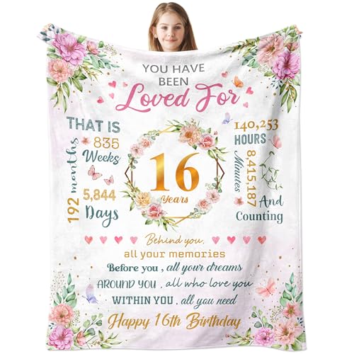 Nucleotech Sweet 16 Gifts for Girls, Gifts for 16 Year Old Girl, 16th Birthday Gift for Girls, Sweet 16 Year Old Girl Birthday Gift Idea, Present for 16 Yr Old Throw Blanket 60