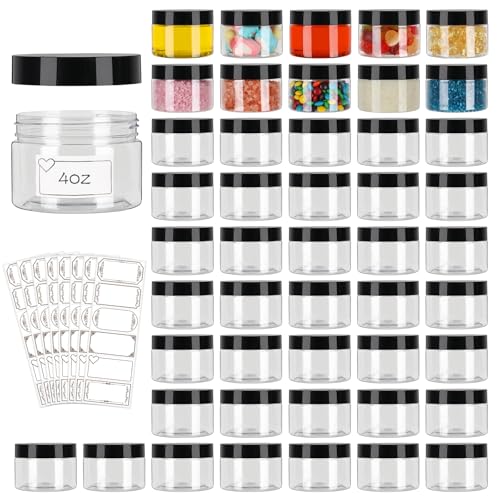 48 Pack Plastic Jars with Lids, Clear 4 oz Plastic Jars with Lids, 4oz Jar with Lid, Clear Containers with Lids for Cream, Lotion, Scrubs, Cosmetics
