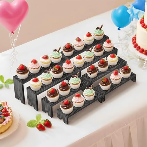Soportes de pasteles de madera apilables para optimizar mesas de eventos 3