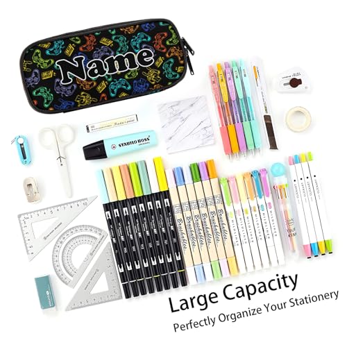 Image of Custom Game Pencil Case, Personalized Name Large Pencil Pouch, Large Capacity Pen Bag with Zipper for School