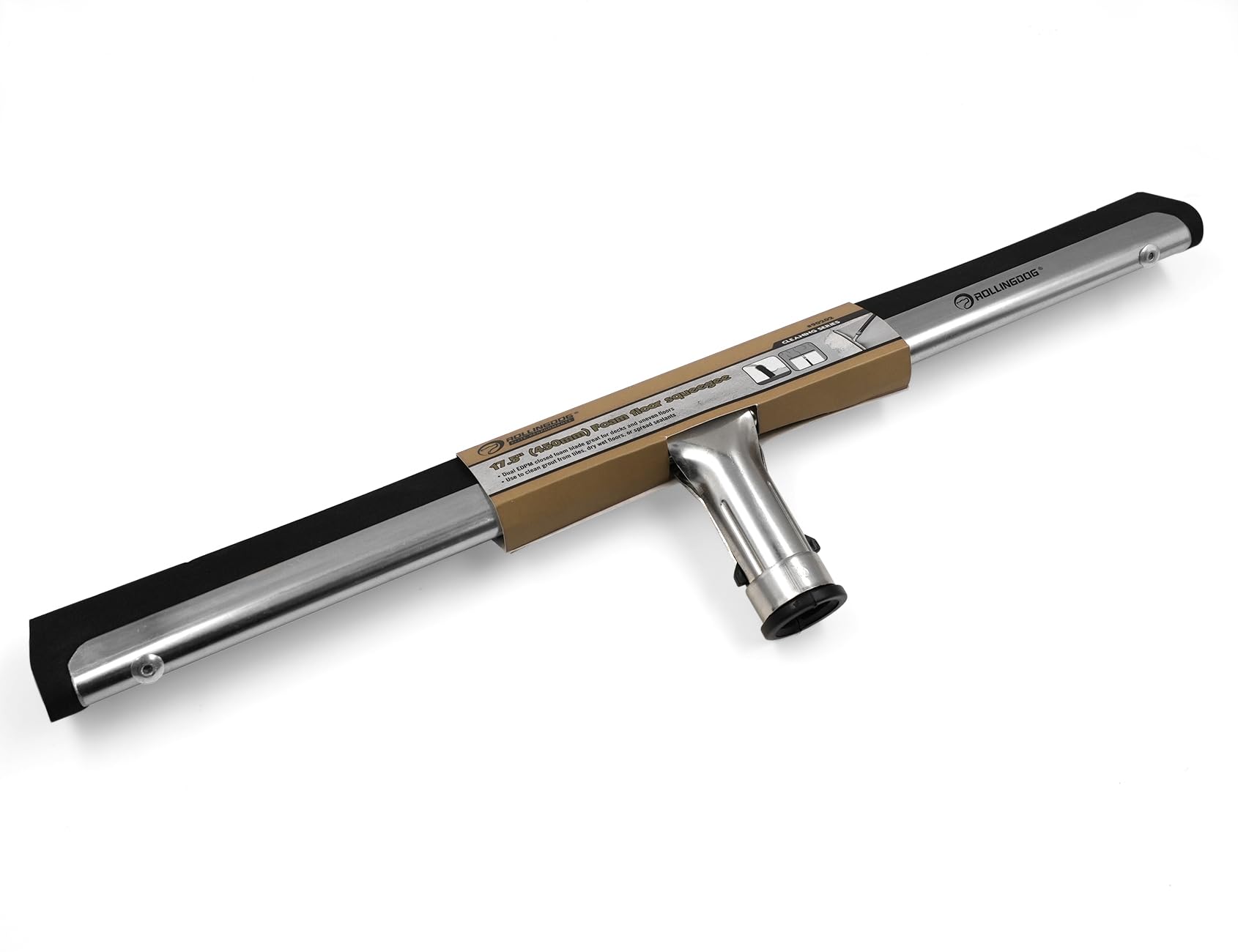Rollingdog Black 17.5" Foam Floor Squeegee With Dual Edpm Blades Attachable Extension Pole For Window,Floors And Tile Cleaning Size 0.53