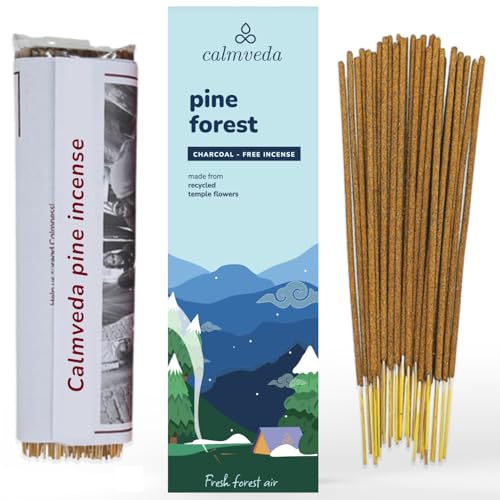 CALMVEDA Pinon Pine Incense Sticks - (80+ Pine Scented Sticks for Christmas Tree) Charcoal Free Natural Incense Non Toxic | Aroma of Fresh Needles & Woody Bark Perfect Christmas Inscents