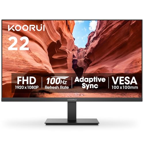KOORUI 22 Inch Computer Monitor, FHD 1080P VA Desktop Display, 100HZ Ultra Thin Bezel/Eye Care/Ergonomic Tilt, HDMI VGA Ports LED Monitor for PC, VESA Mounting