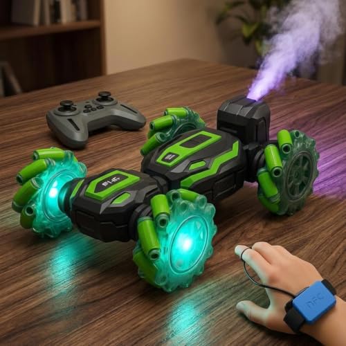 Image of MiniExplorer 2.4GHz 4x4 Gesture Sensor RC Smoke Stunt Car | Hand Gesture Control Double Sided 360 Spinning Drift Car with Spray Mist, Lights & Music | High Speed Off Road Remote Control Toy for Boys