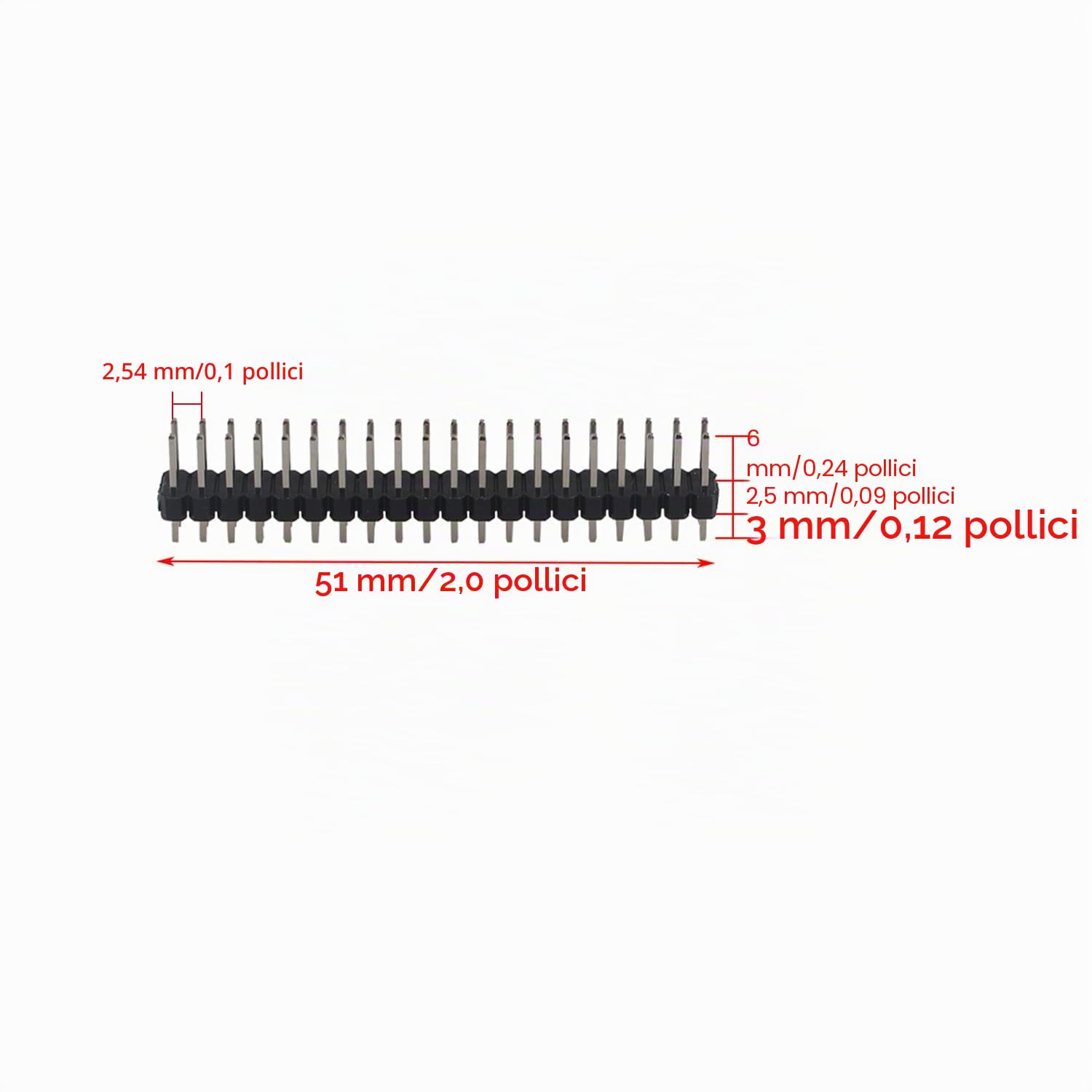 ZDE 20PCS 2x20Pin 0.1Inch Break-Away Dual Male Header Straight Pin Headers | Strip, Double Row Connector, for Raspberry Pi Zero GPIO PCB Breadboard Arduino