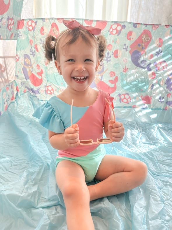 Image of Toddler Girl Baby Ruffles Mermaid Fish Scale Swimsuit One Piece Swimwear Bathing Sunsuit