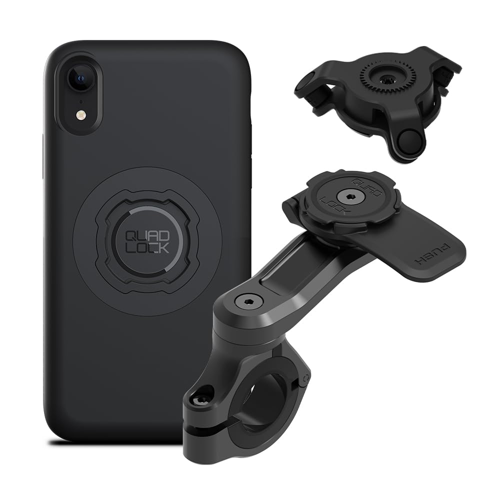 Quad Lock Support Téléphone pour Guidon de Moto Pro avec Amortisseur de Vibrations et Coque MAG pour iPhone XR
