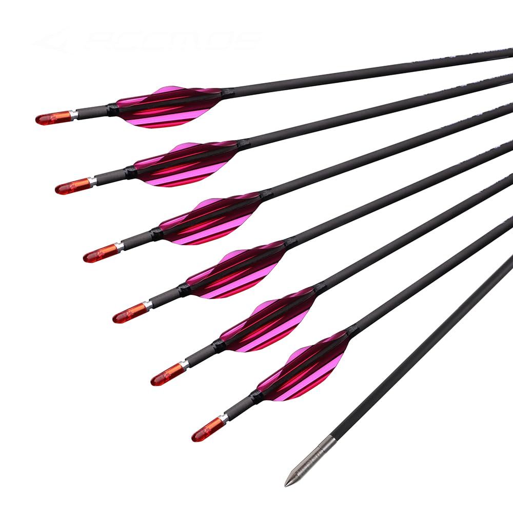 12 Pezzi Frecce con Piume a Spirale, Lunghezza Dell'asta 30 Pollici, ID 3,2 mm, Spine 900 (Pink)