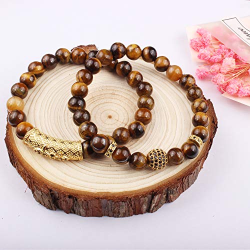 BOMAIL 8mm Tiger Eye Stone Beads Bracelet Elastic Natural Stone Yoga Bracelet for Women Men4