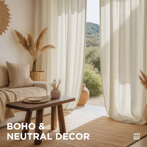 Image of Joydeco Linen Curtains 96 inch Length 2 Panel Set, Light Filtering Curtain for Living Room Bedroom, 52 inch Wide Drapes with Rod Pocket Back Tab (96 inch Lx52 W, Ivory on Linen) | for Living Room Bedroom, 52 inch Wide Drapes with Rod Pocket Back Tab (96 inch Lx52 W, Ivory on Linen)