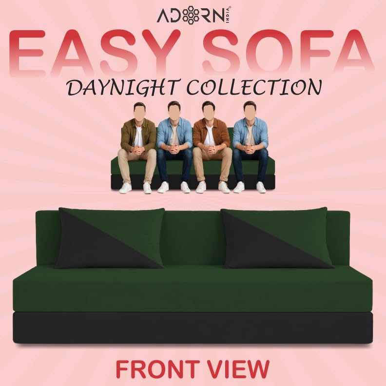 Image of Adorn India Easy Desmond 4 Seater Sofa Cum Bed 6 X 6 (Green & Black) (1 Year Warranty)