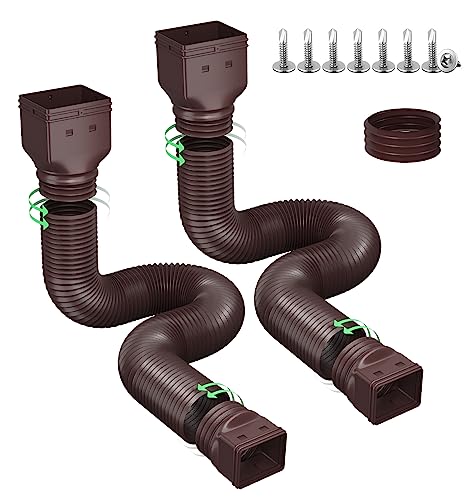 Image of Ogutter Rain Gutter Downspout Extensions, Downspout Extender for Rainwater Drainage Flexible, Extendable 58"+66" Down Spout Drain Extension Pipes (2 Pack, Brown)